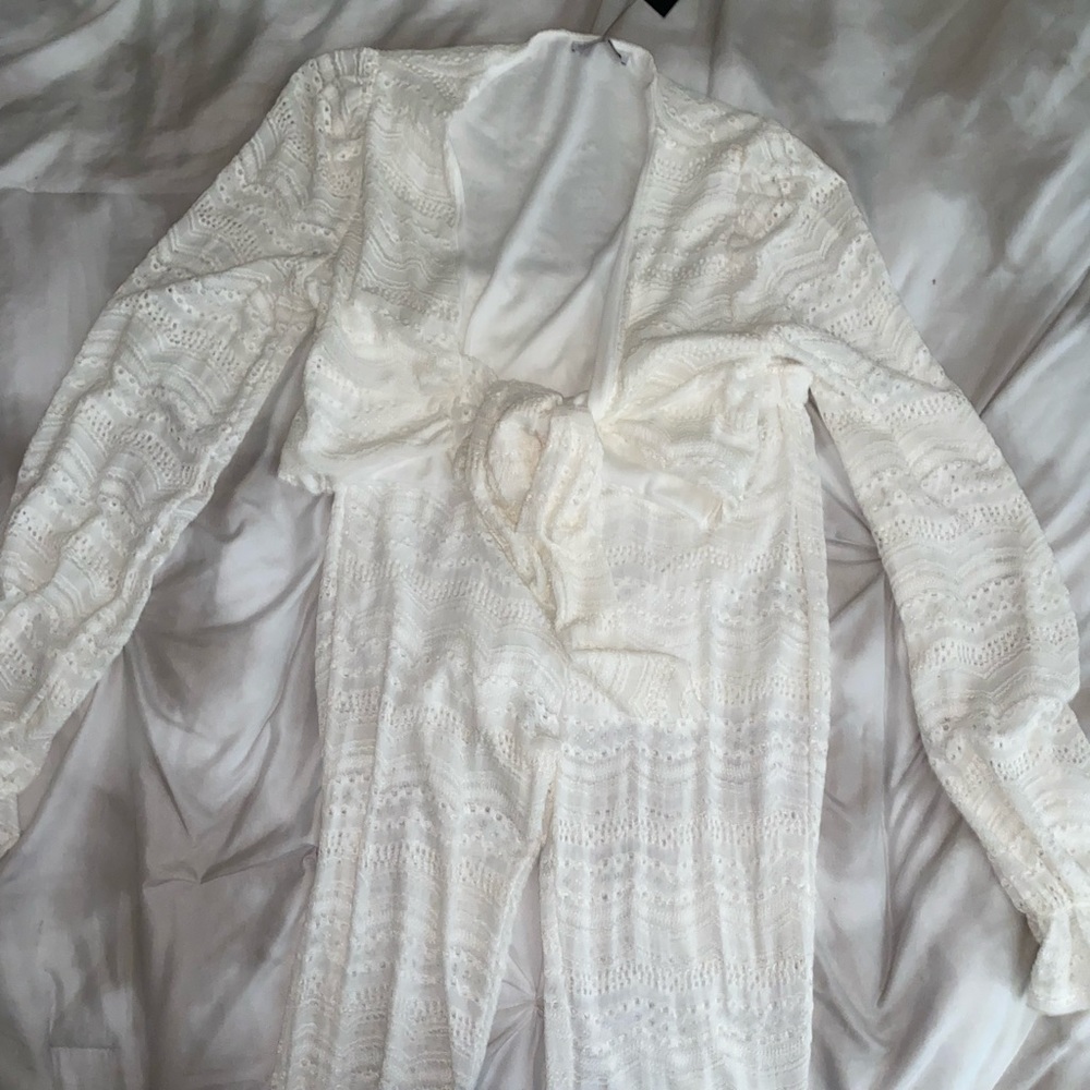 White two piece set with lace detail.